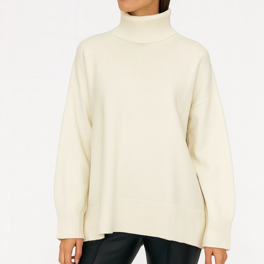 🆕Turtleneck Sweater Tunic Pullover Relaxed Fit Off White Size Large